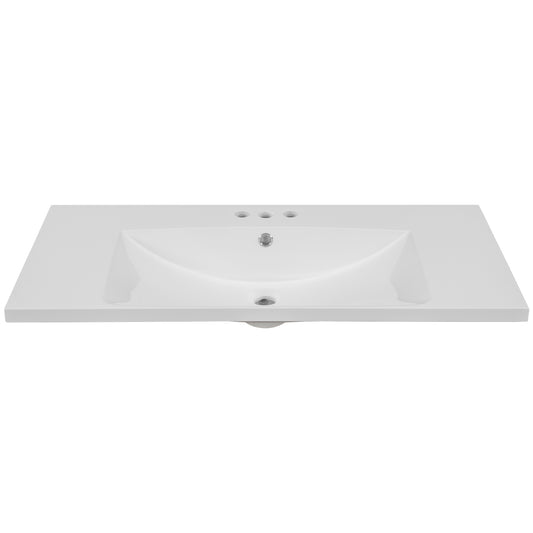 36" Single Bathroom Vanity Top with White Basin, 3-Faucet Holes, Ceramic