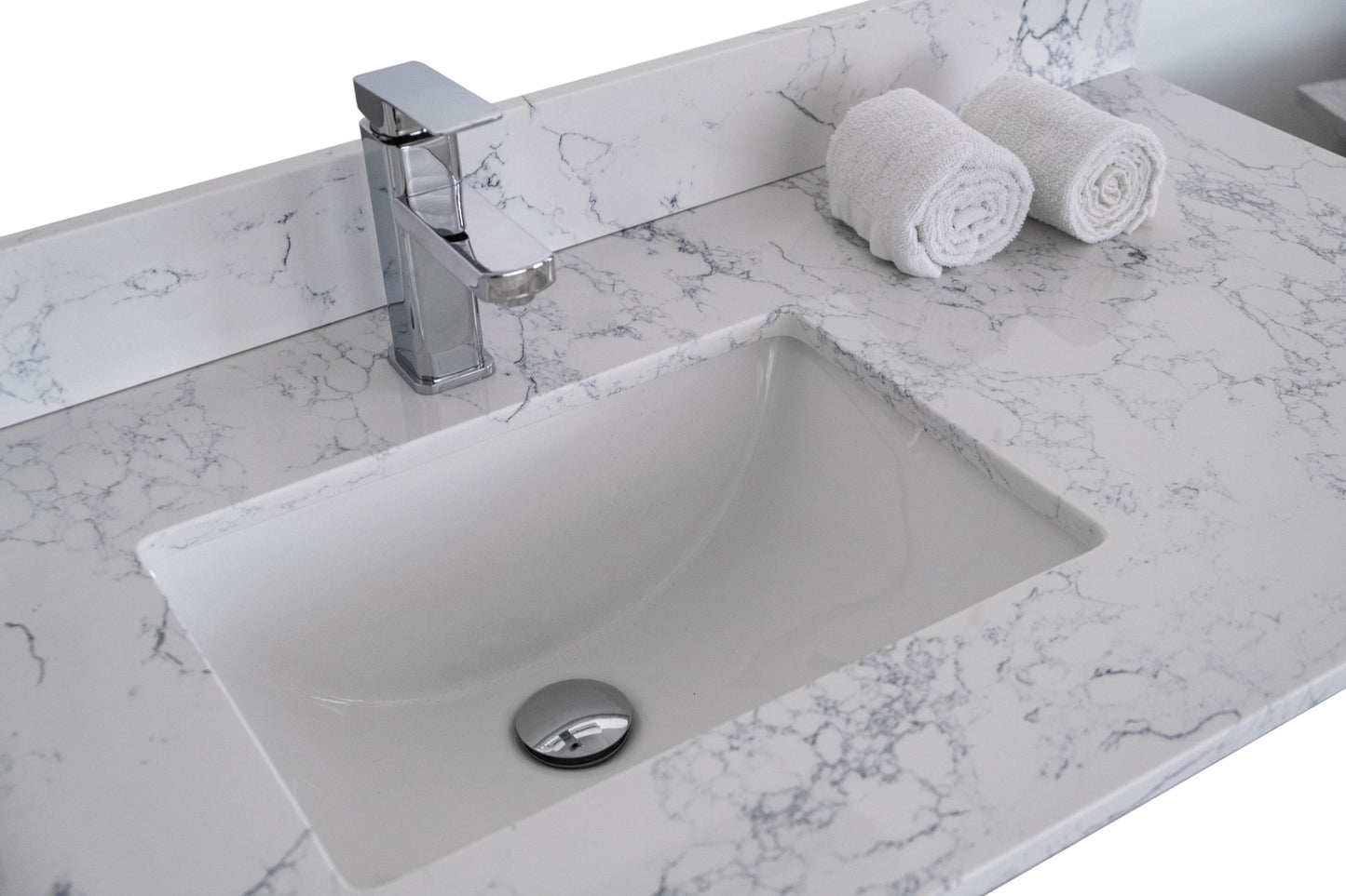 Montary 43"x 22" bathroom stone vanity top carrara jade  engineered marble color with undermount ceramic sink and single faucet hole with backsplash