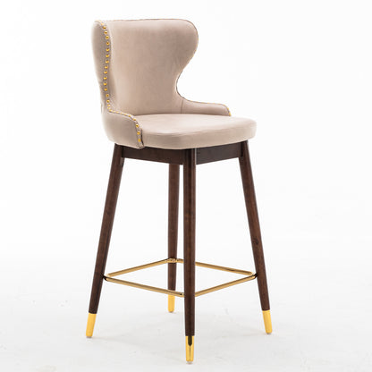 A&A Furniture,29.9" Modern Leathaire Fabric bar chairs, Tufted Gold Nailhead Trim Gold Decoration Bar stools,Set of 2 (Beige)