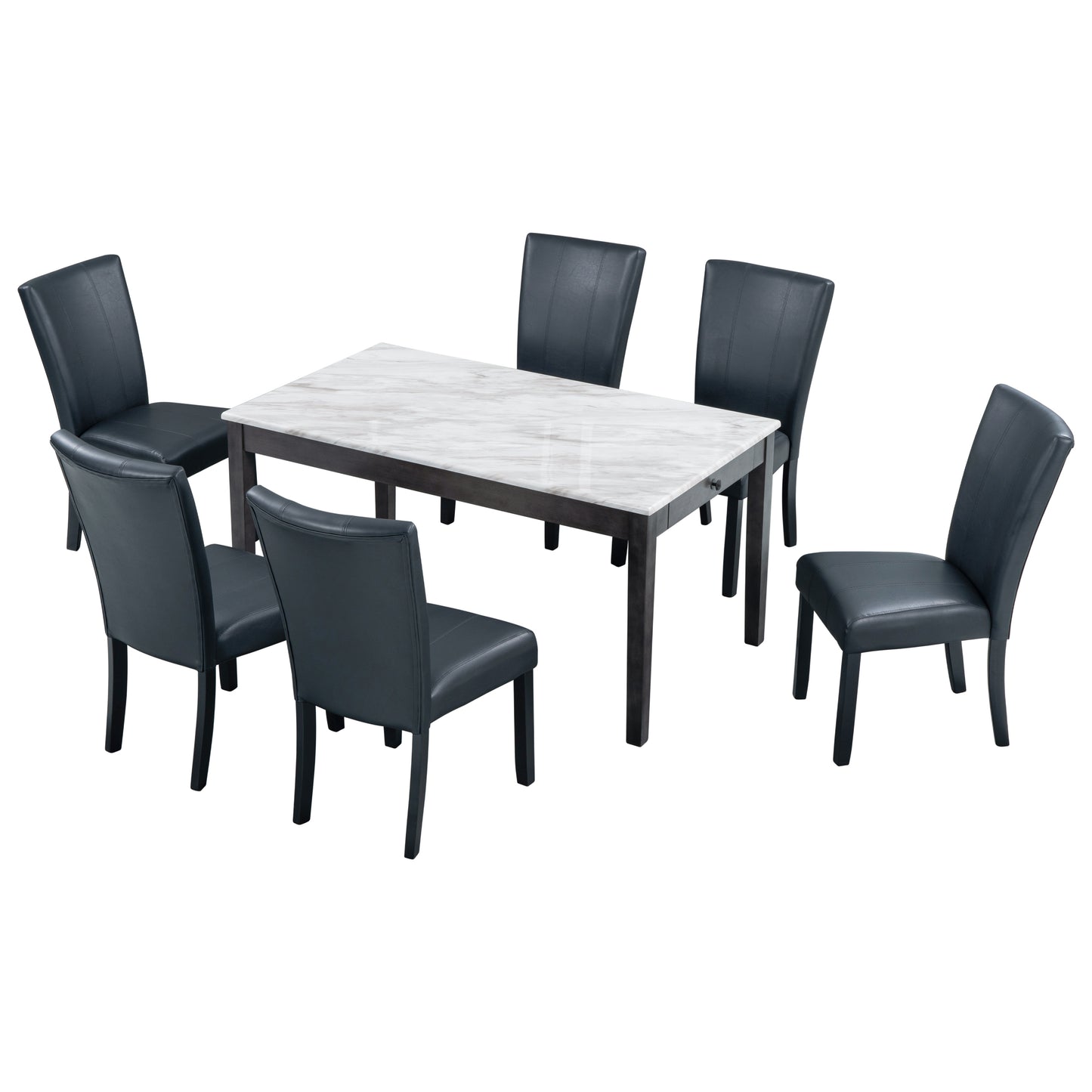 7-piece Dining Table with 2 drawers, table :59.7”x34.5”x30”, chair: 20.5”x26.3”x38.5”,Black