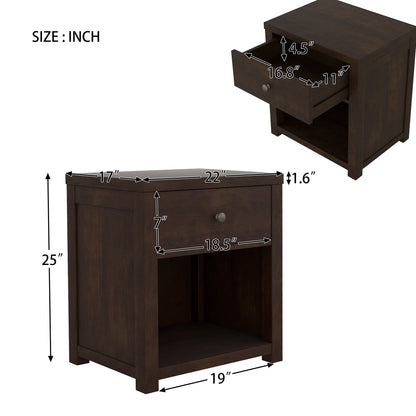 Vintage Aesthetic 1 Drawer Solid Wood Nightstand Sofa End Table in Rich Brown (Nightstand of Freely Configurable Bedroom Sets)