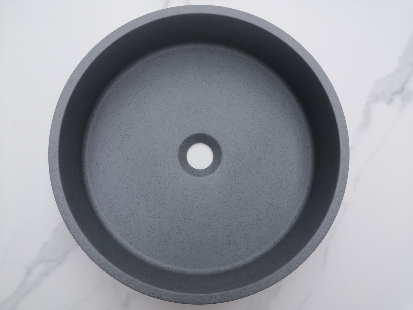 Round Concrete Vessel Bathroom Sink in Grey without Faucet and Drain