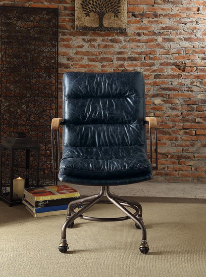 ACME Harith Office Chair in Vintage Blue Top Grain Leather 92417