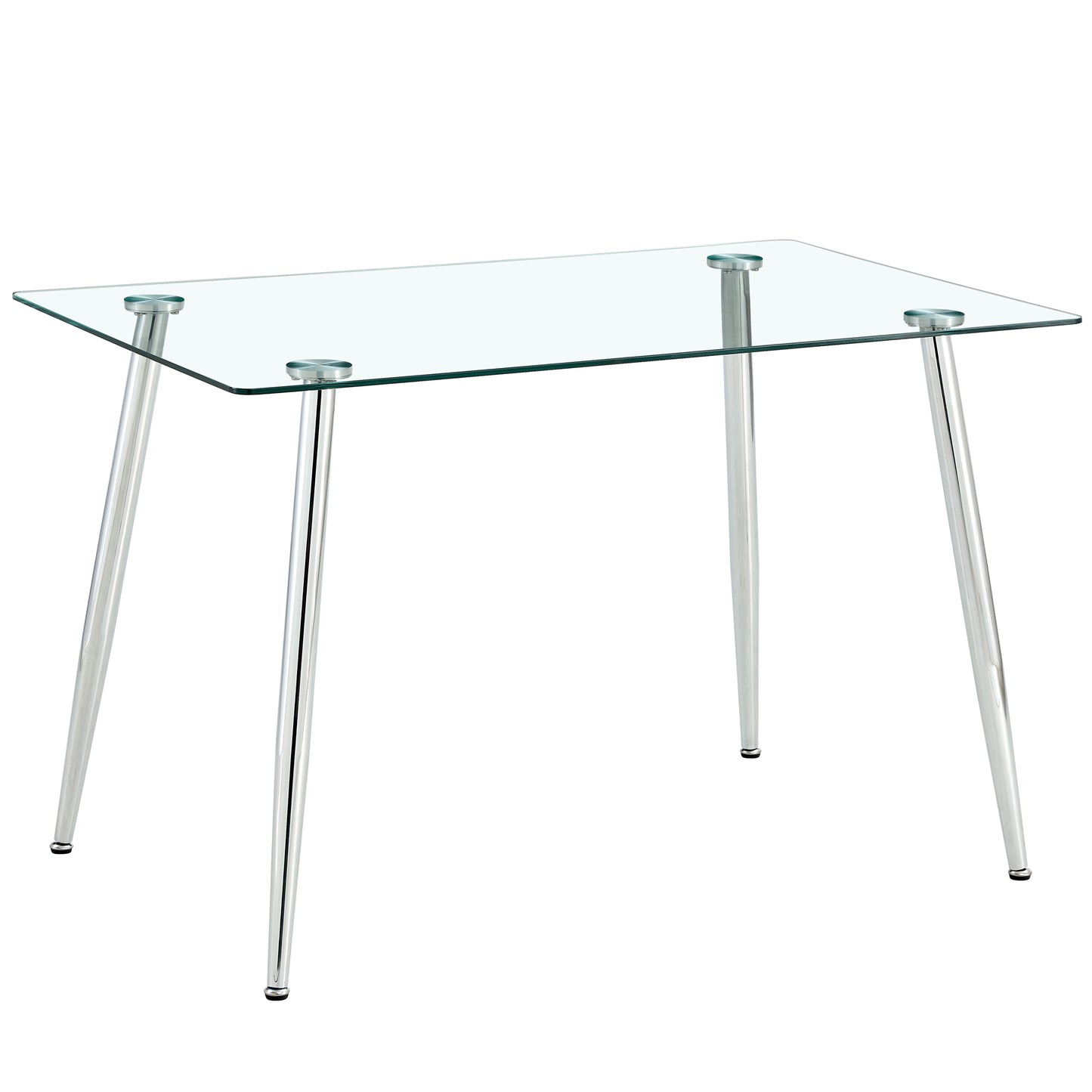 Modern Minimalist Rectangular Glass Dining Table for 4-6 with 0.31" Tempered Glass Tabletop and Silver Chrome Metal Legs, Writing Table Desk, for Kitchen Dining Living Room, 47" W x 29"D x 30" H