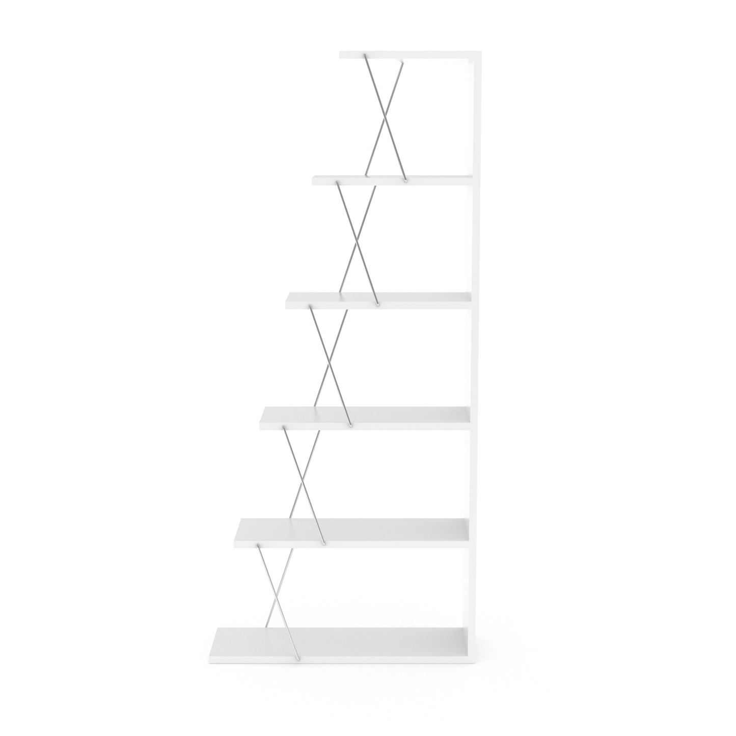 Furnish Home Store Modern 5 Tier Ladder Bookshelf Organizers, Narrow Bookshelf for Small Spaces Office Furniture Bookcase, White/Chrome