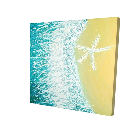 Right side seastar and a wave - 16x16 Print on canvas