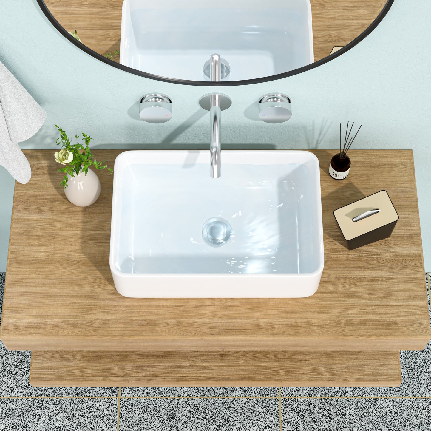 21"x14" White Ceramic Rectangular Vessel Bathroom Sink