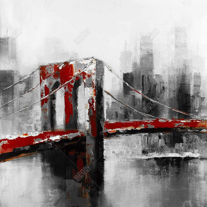 Abstract and red brooklyn bridge - 16x16 Print on canvas