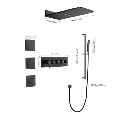 Wall Mounted Waterfall Rain Shower System With 3 Body Sprays & Handheld Shower   Series Dual Function Pressure Balanced Shower System with Integrated Volume Control, Shower Head, and Hand Shower