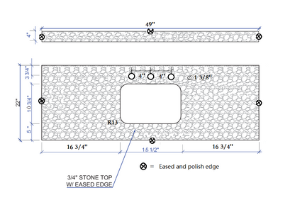 Montary 49‘’x22" bathroom stone vanity top  engineered stone carrara white marble color with rectangle undermount ceramic sink and 3 faucet hole with back splash .