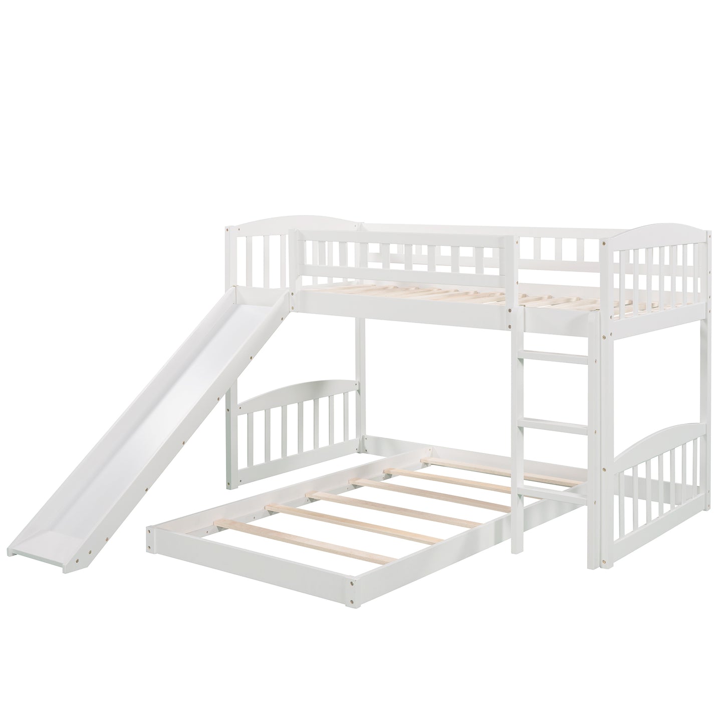 Twin Over Twin Bunk Bed with Slide and Ladder, White(OLD SKU :LP000514AAK)