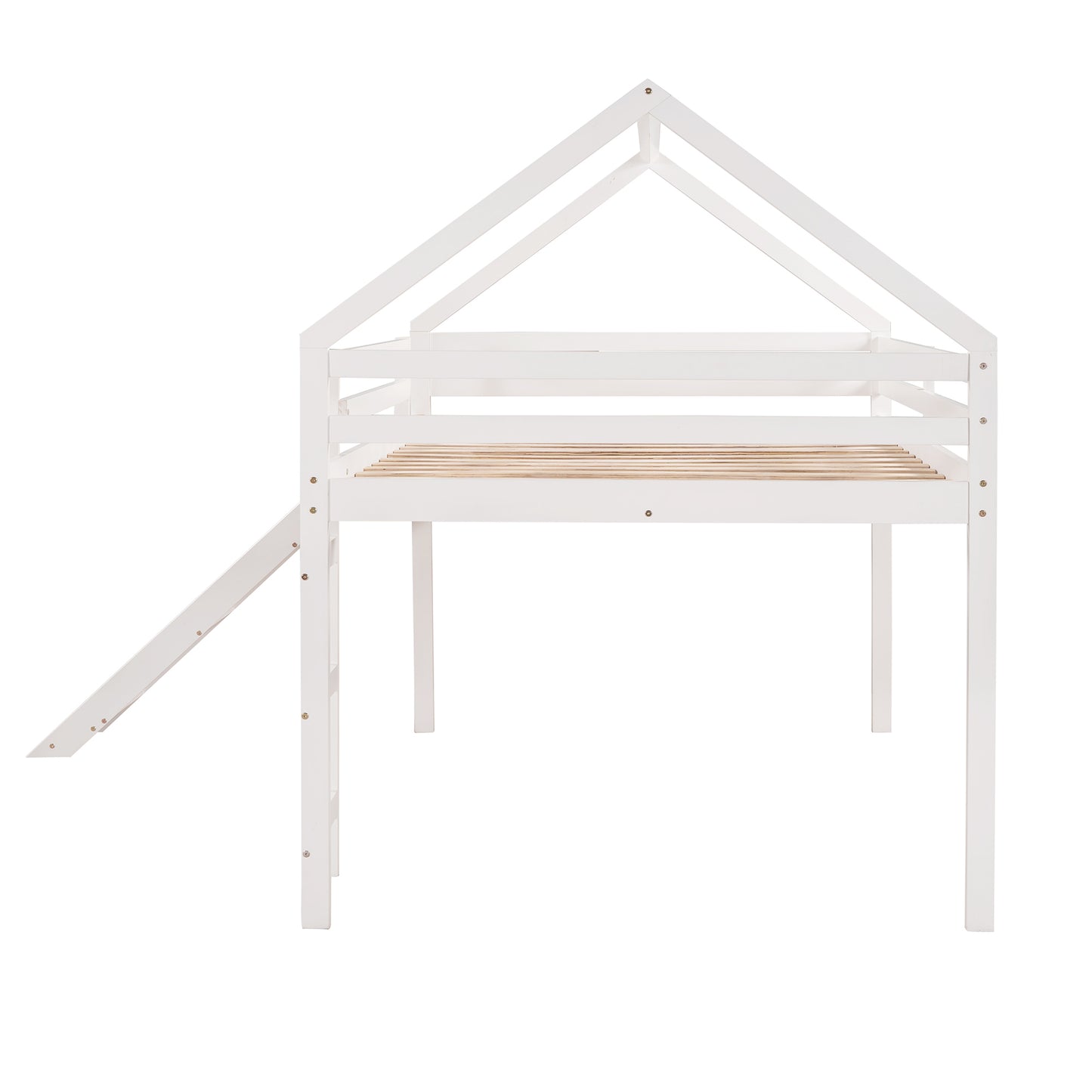 Full Size Loft Bed with Slide, House Bed with Slide,White(OLD SKU :WF281159AAK)