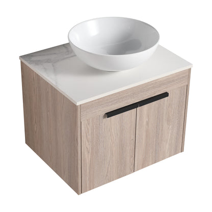 24 " Modern Design Float Bathroom Vanity With Ceramic Basin Set,  Wall Mounted White Oak Vanity  With Soft Close Door,KD-Packing，KD-Packing，2 Pieces Parcel（TOP-BAB321MOWH）