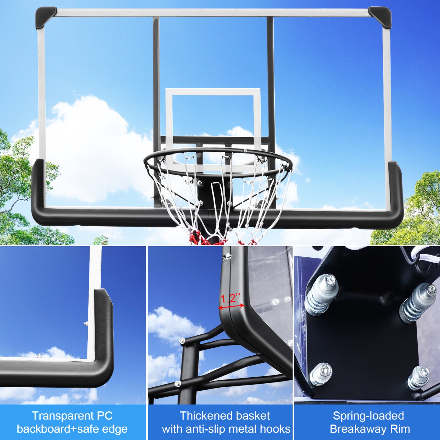 Portable Basketball Hoop Backboard System Stand Height Adjustable 7.5ft - 10ft with 48 Inch Backboard and Wheels for Adults Teens Outdoor Indoor Basketball Goal Game Play Set