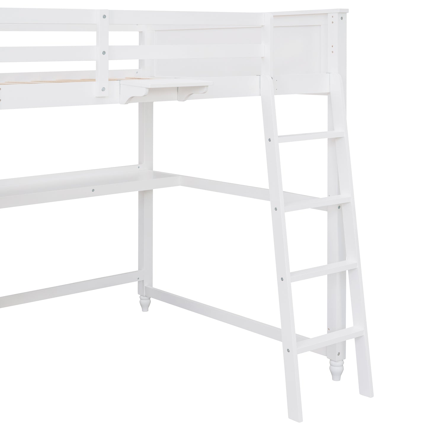 Full size Loft Bed with Drawers and Desk, Wooden Loft Bed with Shelves - White(OLD SKU:LT000529AAK)