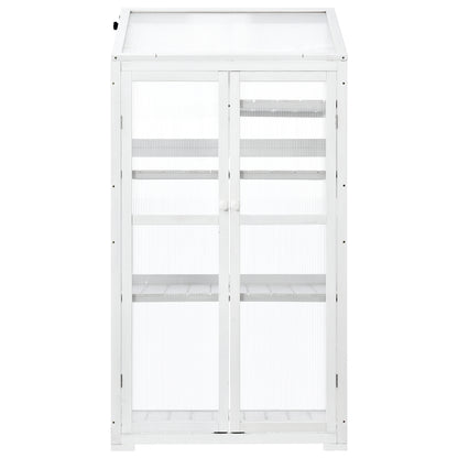 TOPMAX 62inch Height Wood Large Greenhouse Balcony Portable Cold Frame with Wheels and Adjustable Shelves for Outdoor Indoor Use, White