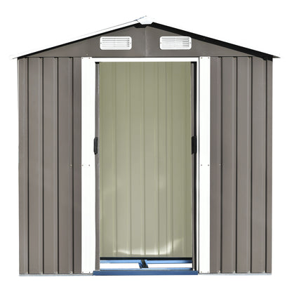 TOPMAX Patio 6ft x4ft Bike Shed Garden Shed, Metal Storage Shed with Lockable Door, Tool Cabinet with Vents and Foundation for Backyard, Lawn, Garden, Gray