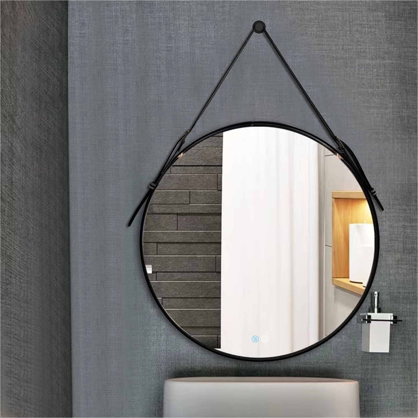 Bathroom LED Mirror 32 Inch Round Bathroom Mirror with Lights Smart 3 Lights Dimmable Illuminated Bathroom Mirror Wall Mounted Large LED Mirror Anti-Fog Lighted Vanity Mirror