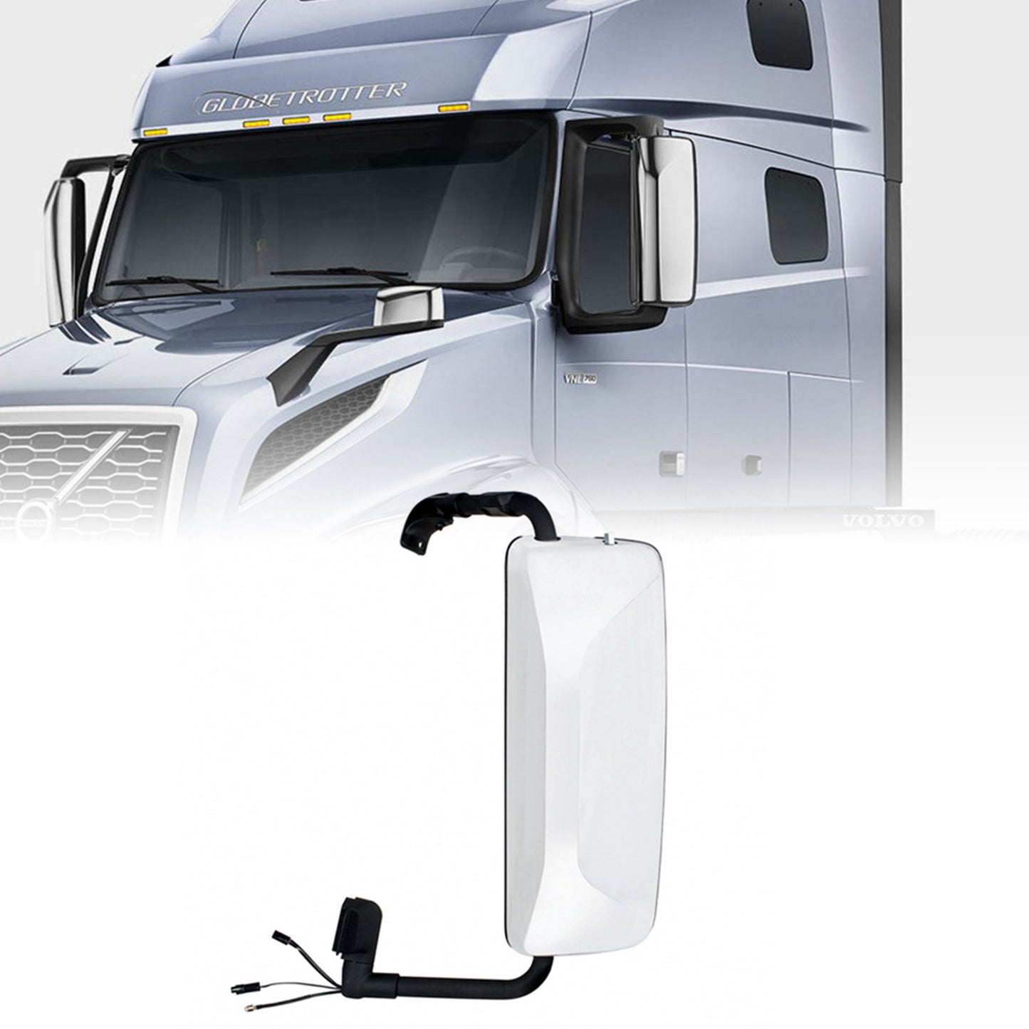 Chrome Heated Mirror Assembly With LED Turn Signal for Volvo VNL Truck