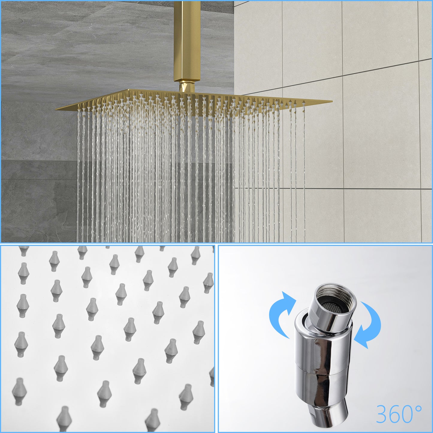 10" Rain Shower Head Systems,Gold,Ceiling Mounted shower