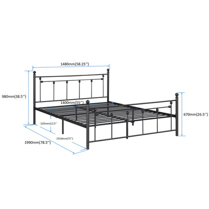 Full Size Metal Bed Frame with Headboard and Footboard(BLACK)