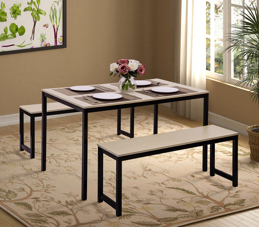 U_STYLE 3 Piece Dining set with Two benches, Modern Dining Room Furniture