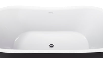 59" 100% Acrylic Freestanding Bathtub，Contemporary Soaking Tub，white inside and gray outside