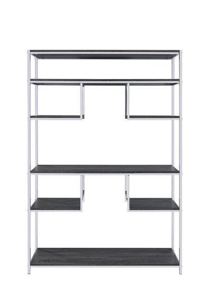 ACME Vonara Bookshelf, Rustic Gray Oak & Chrome 92657