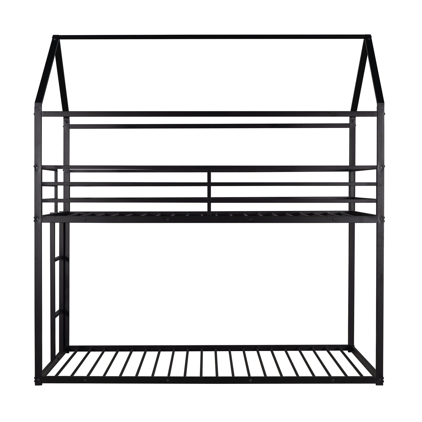 Bunk Beds for Kids Twin over Twin,House Bunk Bed Metal Bed Frame Built-in Ladder,No Box Spring Needed Black