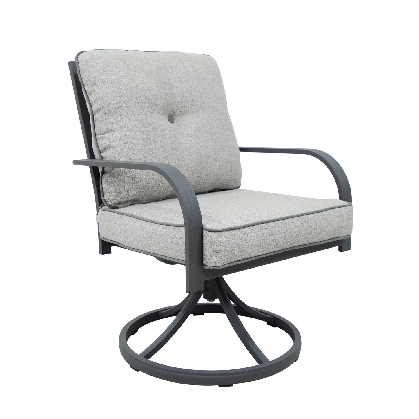 Outdoor cast aluminum patio swivel chair with cushion - Set of 2 (matt black frame & beige cushion)