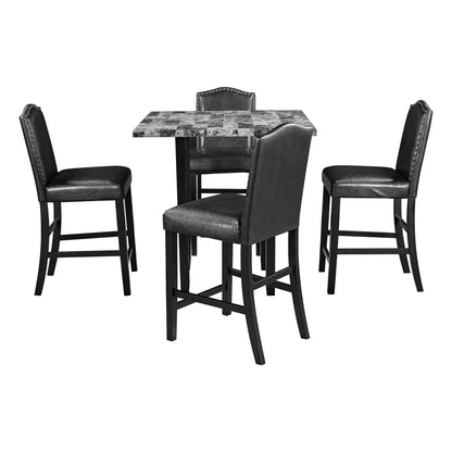 TOPMAX 5 Piece Dining Set with Matching Chairs and Bottom Shelf for Dining Room, Black Chair+Gray Table