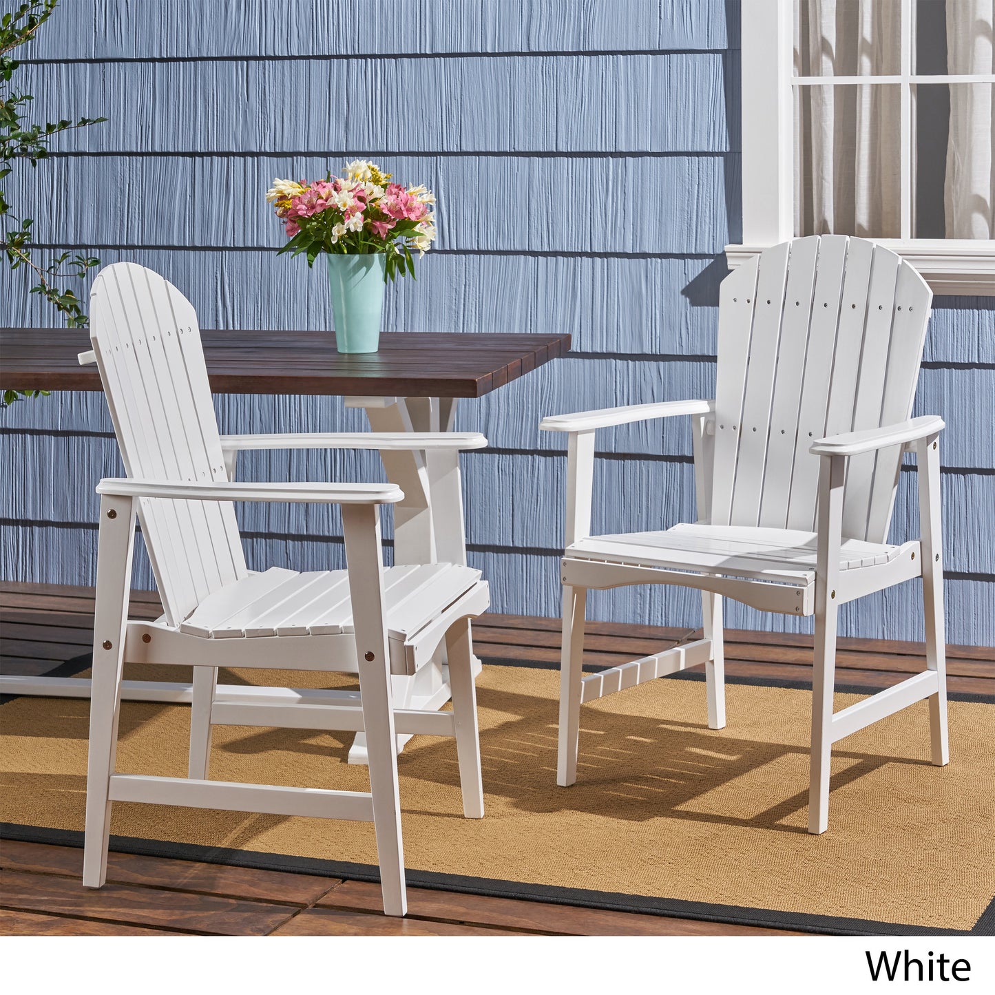 White outdoor ADIRONDACK solid wood lounge chair can be used as an outdoor dining chair (Set of 2)