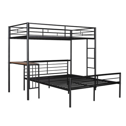 Twin Over Full Metal Bunk Bed with Desk, Ladder and Quality Slats for Bedroom, Metallic Black（OLD SKU :LP000092AAB）