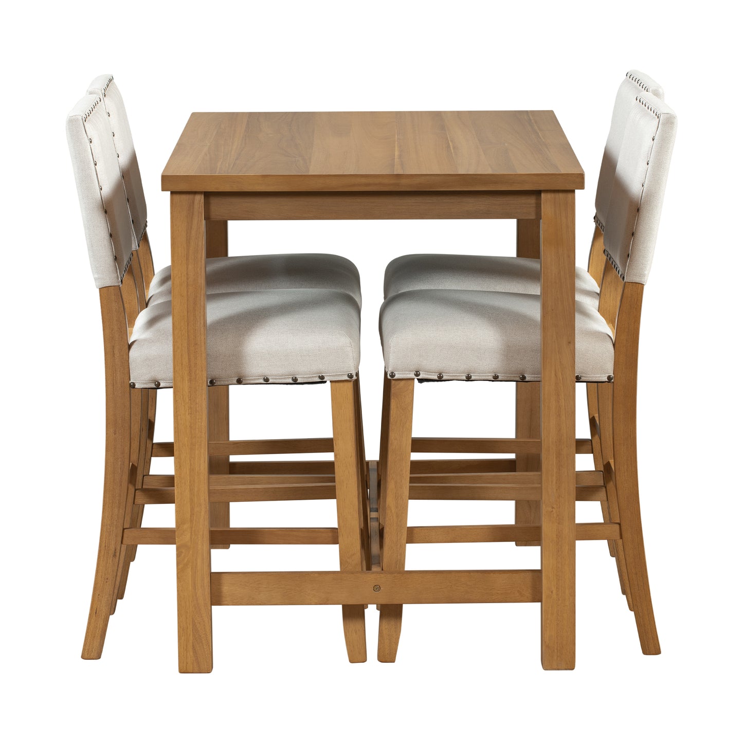 TOPMAX 5 Piece Rustic Wooden Counter Height Dining Table Set with 4 Upholstered Chairs for Small Places, Natural+Beige