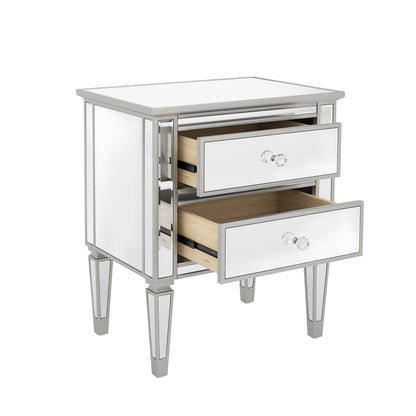 Elegant Mirrored Nightstand with 2 Drawers, Modern Silver Finished End Table Side Table for Living Room Bedroom