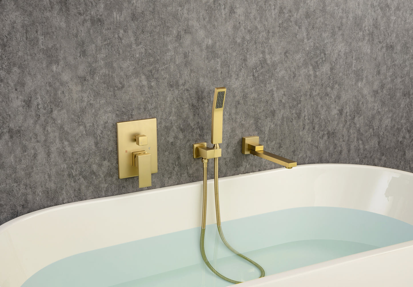 Waterfall Wall Mounted Bathtub Faucet with Hand Shower Swivel Tub Filler Faucet Single Handle Solid Brass