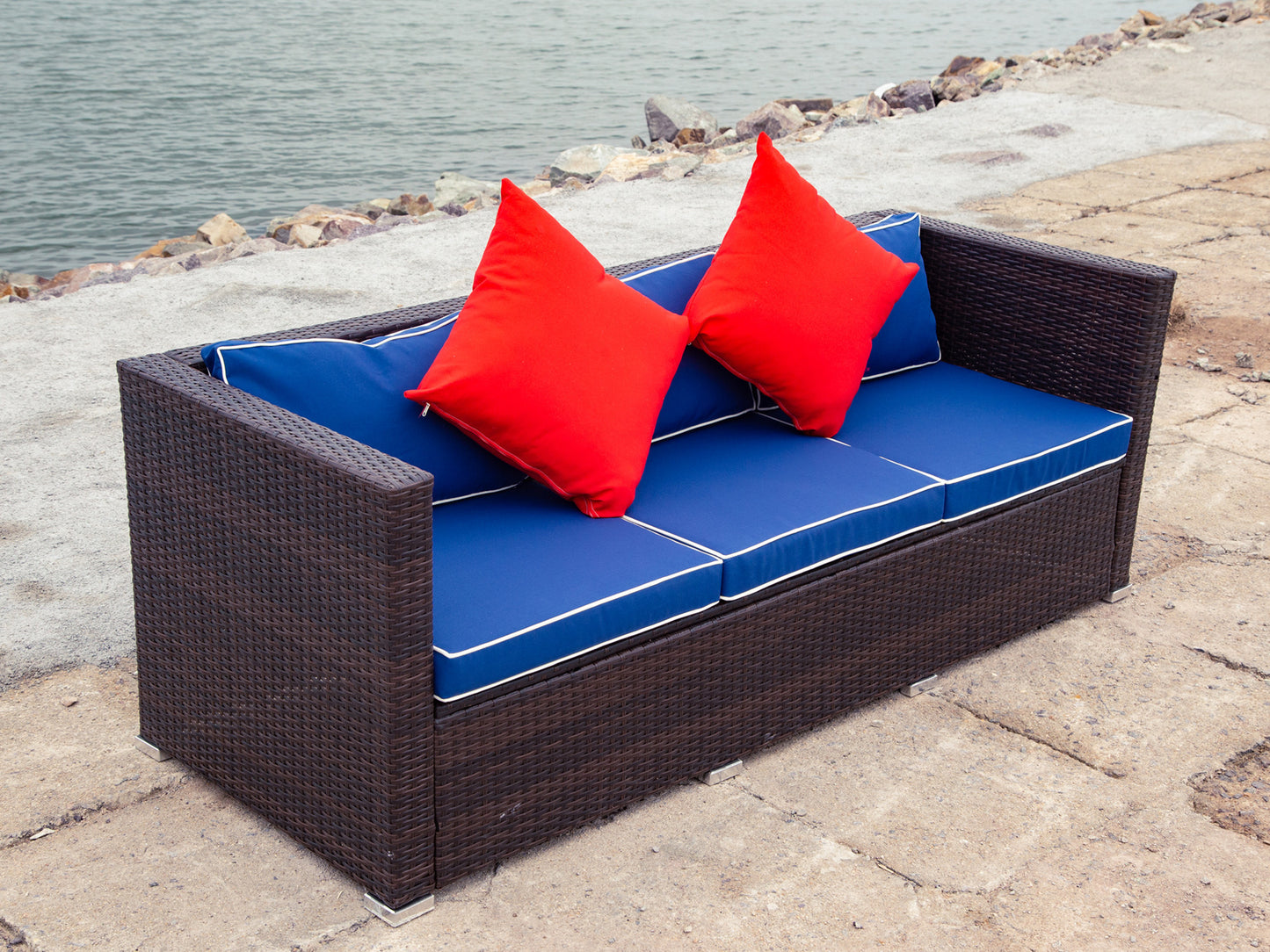 3 Piece Patio Sectional Wicker Rattan Outdoor Furniture Sofa Set