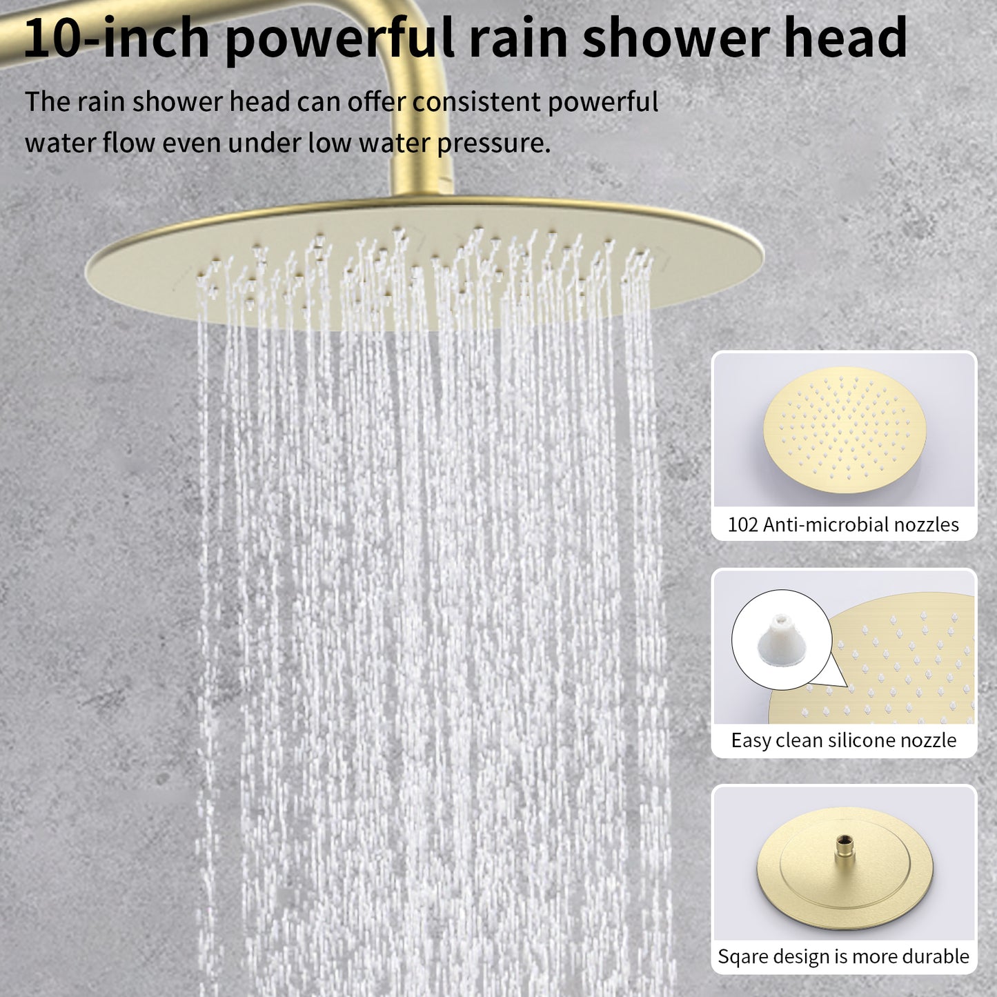 Shower System Shower Faucet Combo Set Wall Mounted with 10" Rainfall Shower Head and handheld shower faucet, Brushed Gold Finish with Brass Valve Rough-In