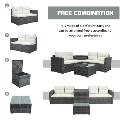 U_STYLE Outdoor Furniture Sofa Set with Large Storage Box