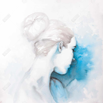 Watercolor abstract girl with hair bun - 16x16 Print on canvas