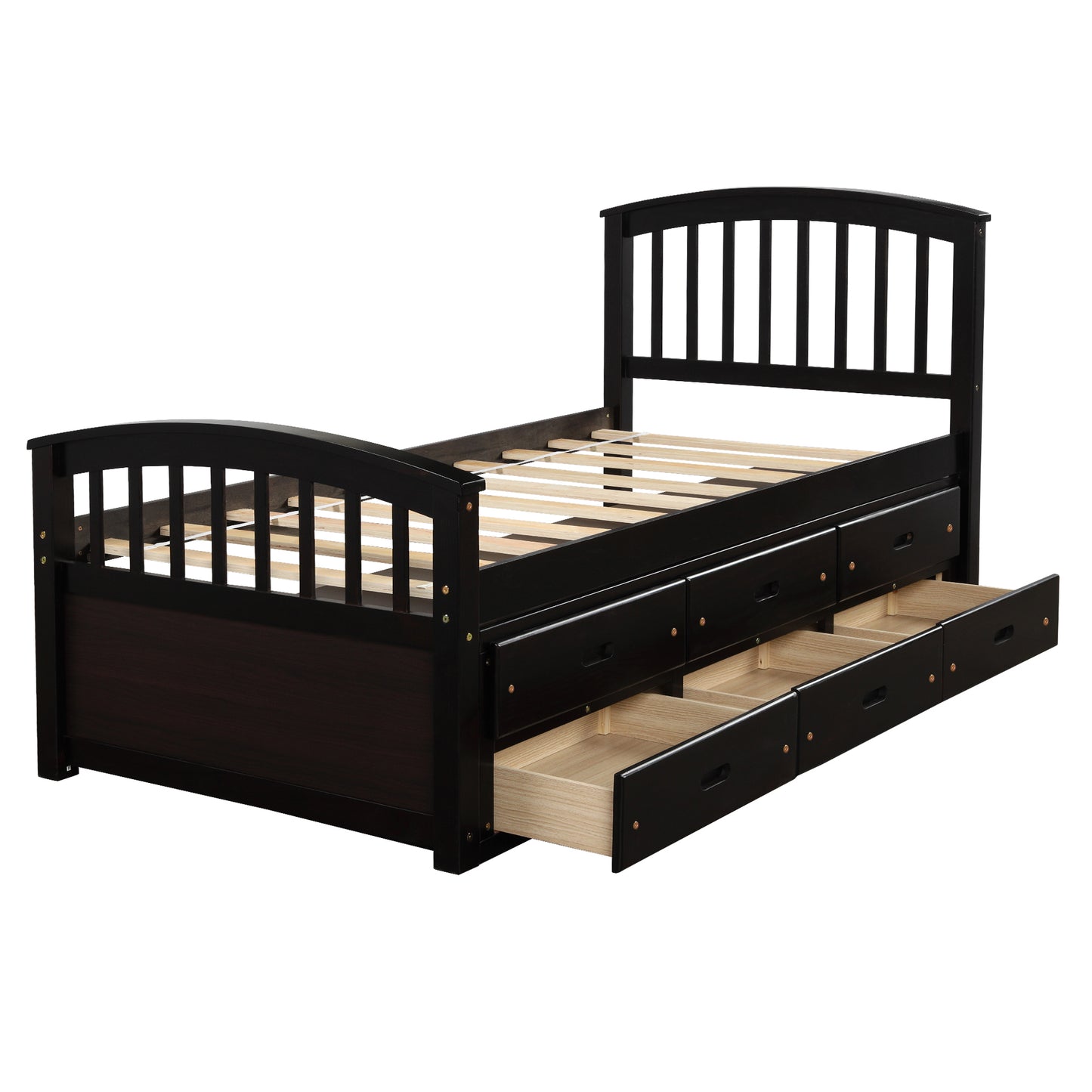 Orisfur. Twin Size Platform Storage Bed Solid Wood Bed with 6 Drawers