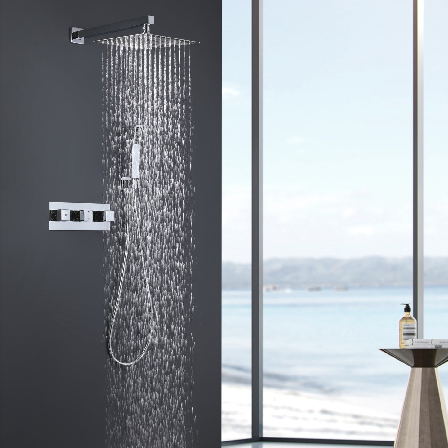 Complete Shower Fixtures, 3 Knob Handles Complete Shower Systems, 10 inches Chrome - 2W03