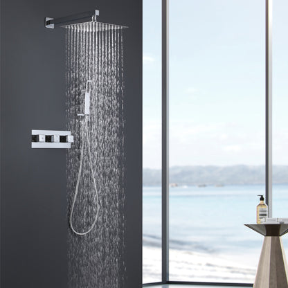 Complete Shower Fixtures, 3 Knob Handles Complete Shower Systems, 10 inches Chrome - 2W03