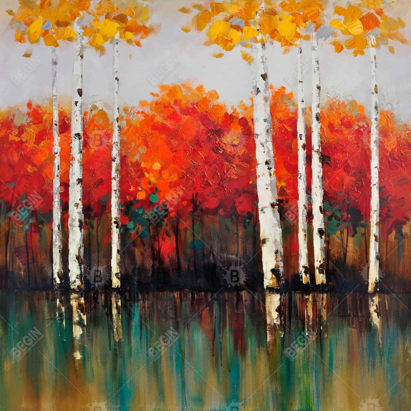 Birches by fall - 32x32 Print on canvas