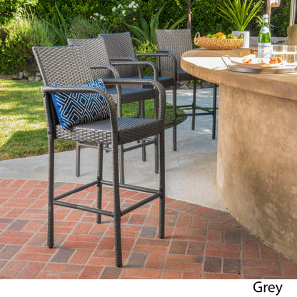 Stewart 30-Inch Outdoor Grey Wicker Barstool (Set of 2)