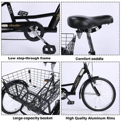 26" European Adult Tricycles 3 Wheel W/Installation Tools with Low Step-Through, Large Basket, Tricycle for Adults, Women, Men