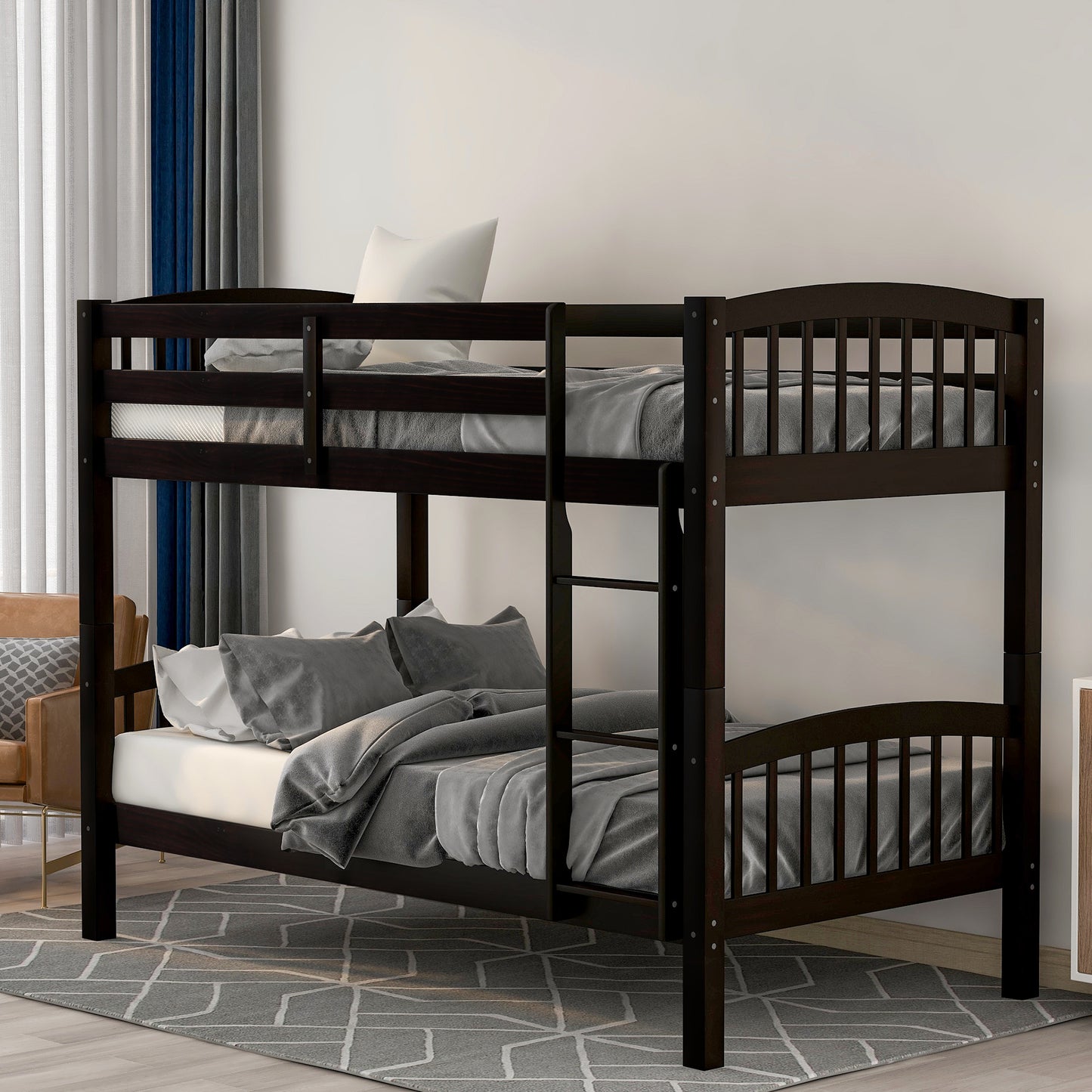 Twin Over Twin Bunk Bed with Ladder,Espresso ( OLD SKU: LP000066AAP)