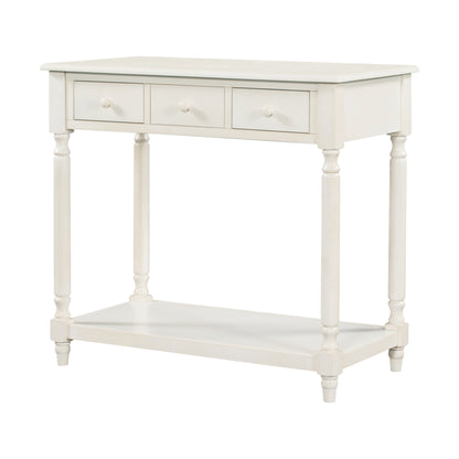 36" Bathroom Vanity Base without Sink, Open Storage Shelf, Two Drawers, Pre-Drilled Holes, Roman Style, Antique White