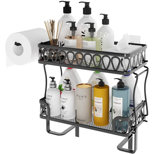 Stacking Shower Caddy Shelf Toilet Rack 2 Layer Bathroom Organizer Metal Storage Shelfl Black