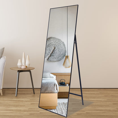 Full Length Mirror Standing Black 65’’x22’’ for Bedroom with Aluminum Frame, Large Full Body Floor Mirror Wall Hanging or Leaning Modern Decor for Dressing, Living Room, Entryway or Dorm